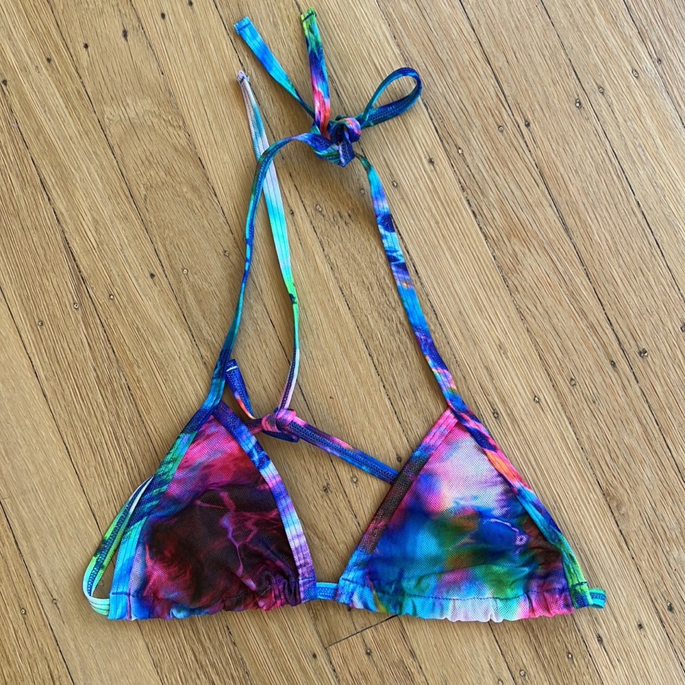 Net triangle rainbow tie-dye bikini top - Picture 5 of 5